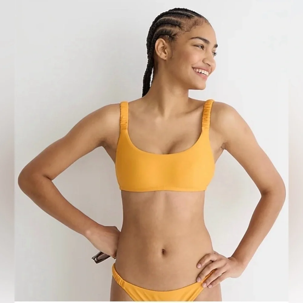 J.Crew Orange Scrunchie-Strap Squareneck Bikini Top with Removable Pads, Size XL